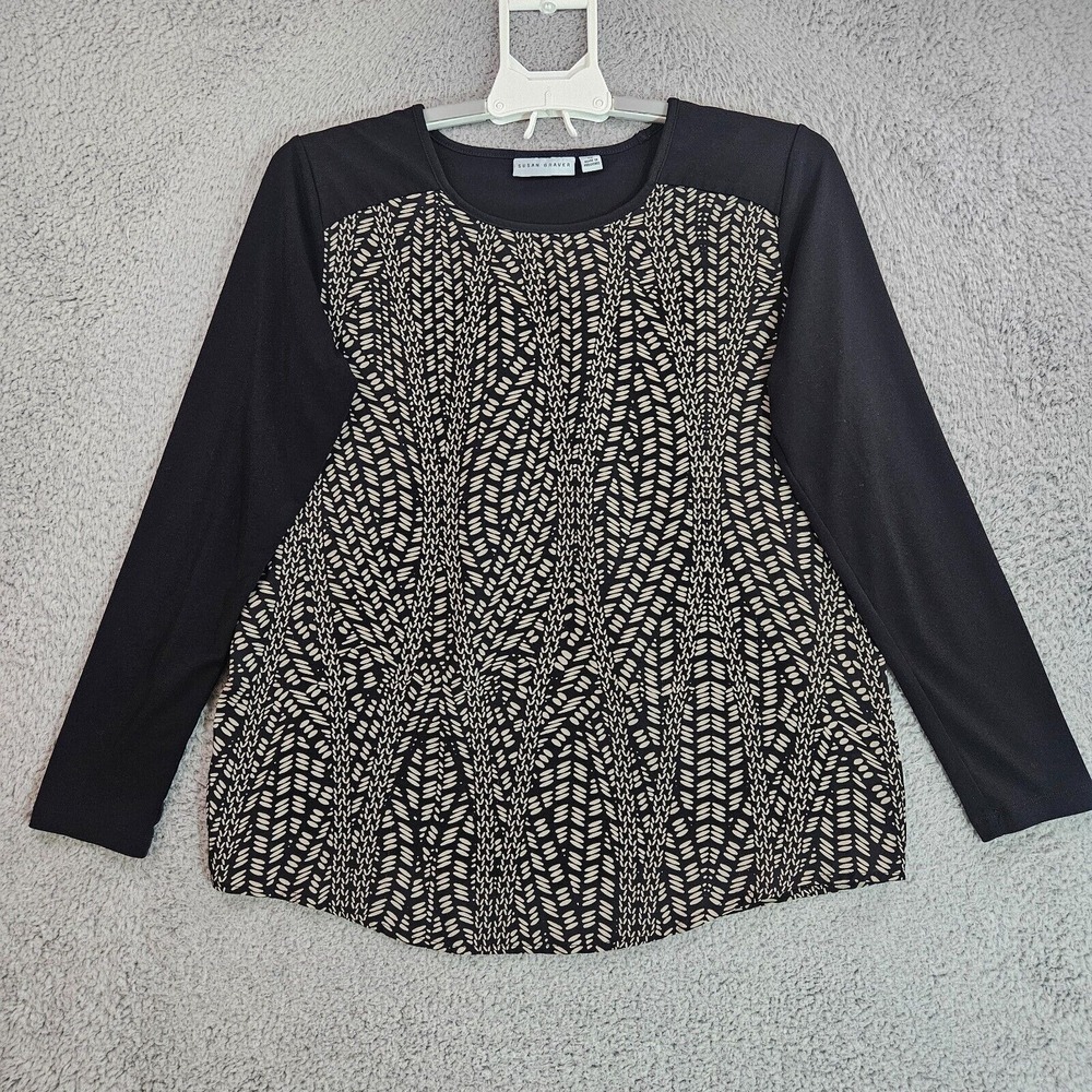 Susan Graver Top Blouse Women XS Geometric Print Black ‎ - XS